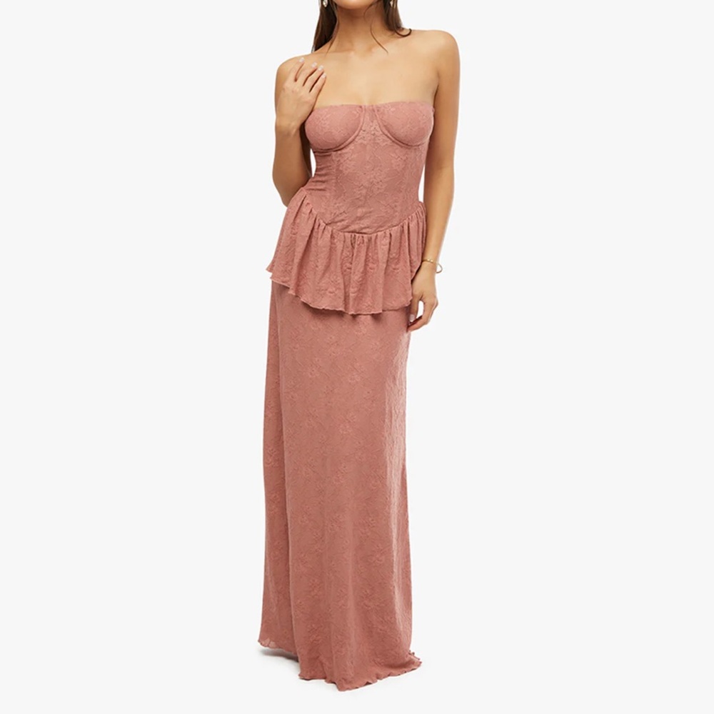 We Wore What Strapless Corset Peplum Maxi Dress